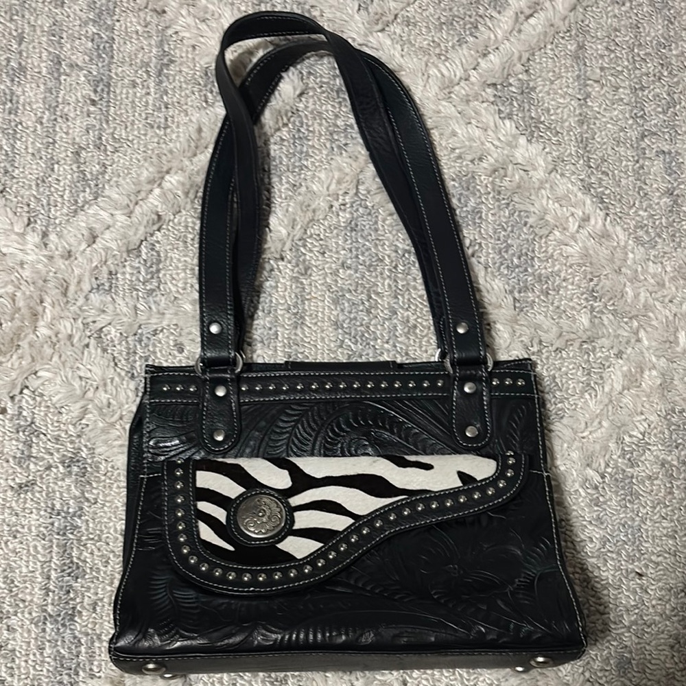 American West Black and White Shoulder Bag with Zebra Print